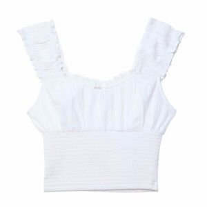 Stradivarius White Smocked Crepe Crop Top | Size S | Ruffle Straps